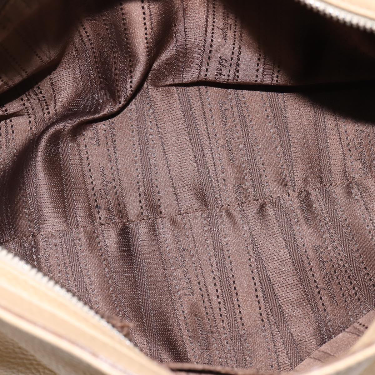 Salvatore Ferragamo Gancini Sofia Hand Bag Leather 2way Beige Silver Auth 146492