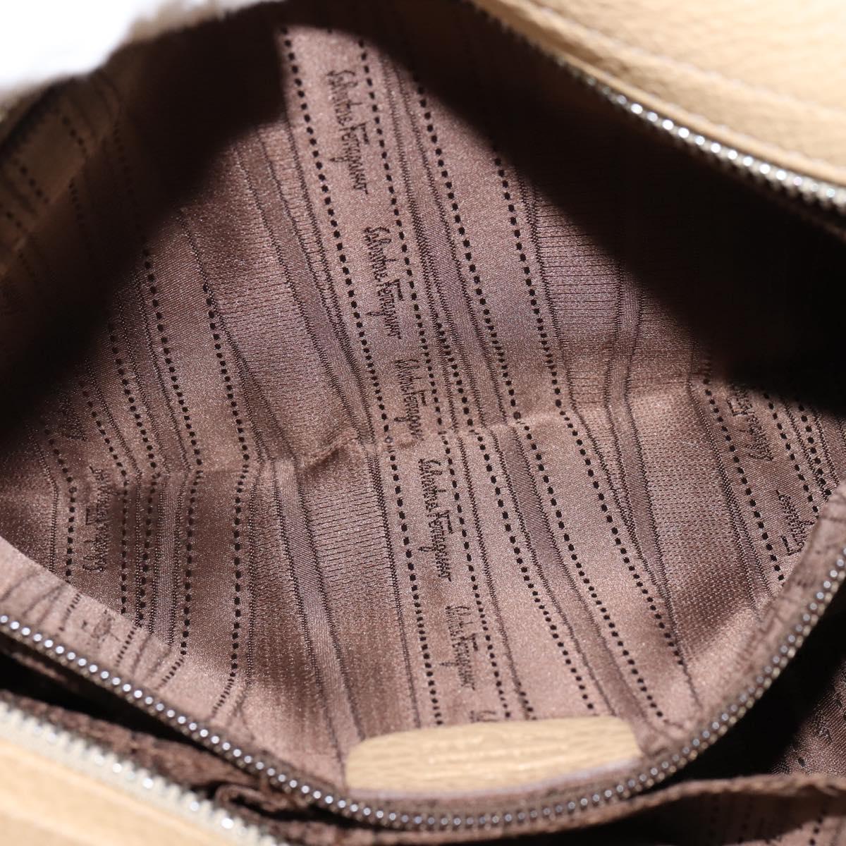 Salvatore Ferragamo Gancini Sofia Hand Bag Leather 2way Beige Silver Auth 146492