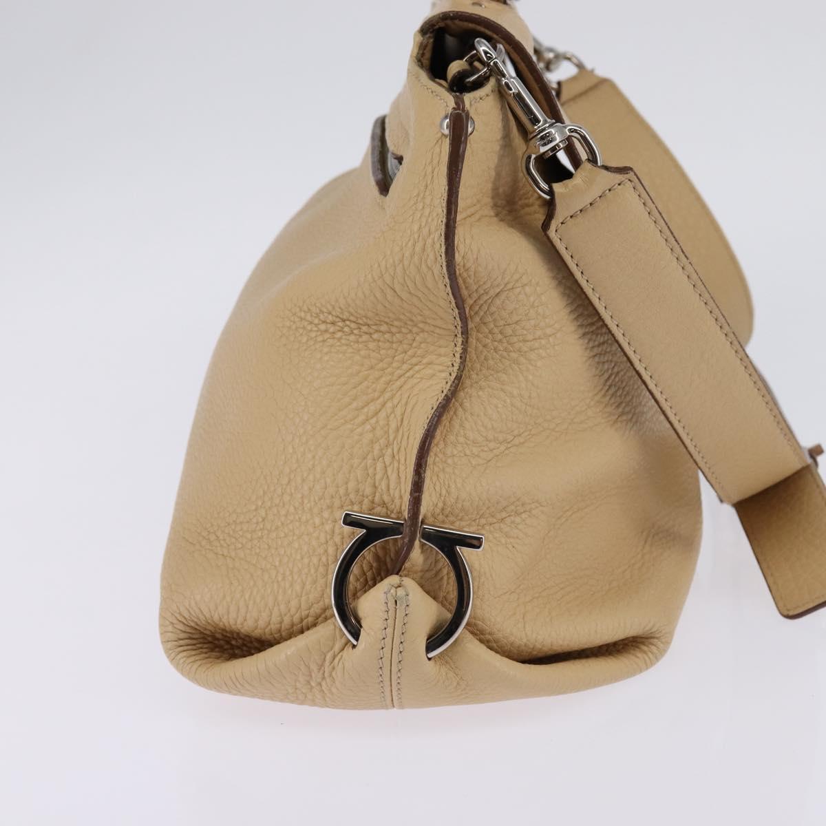 Salvatore Ferragamo Gancini Sofia Hand Bag Leather 2way Beige Silver Auth 146492