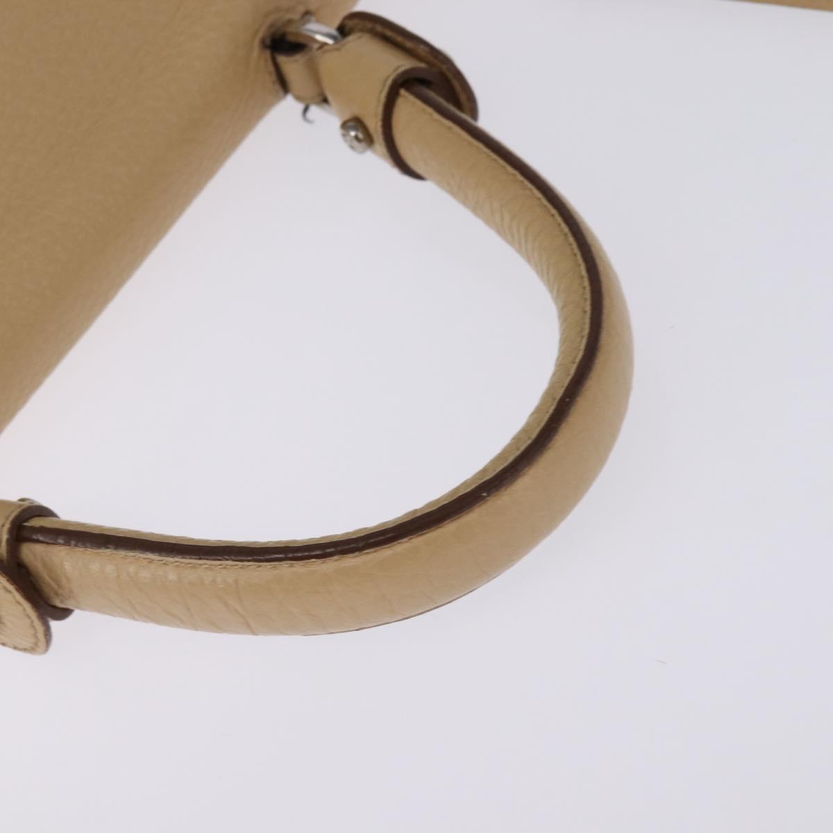 Salvatore Ferragamo Gancini Sofia Hand Bag Leather 2way Beige Silver Auth 146492