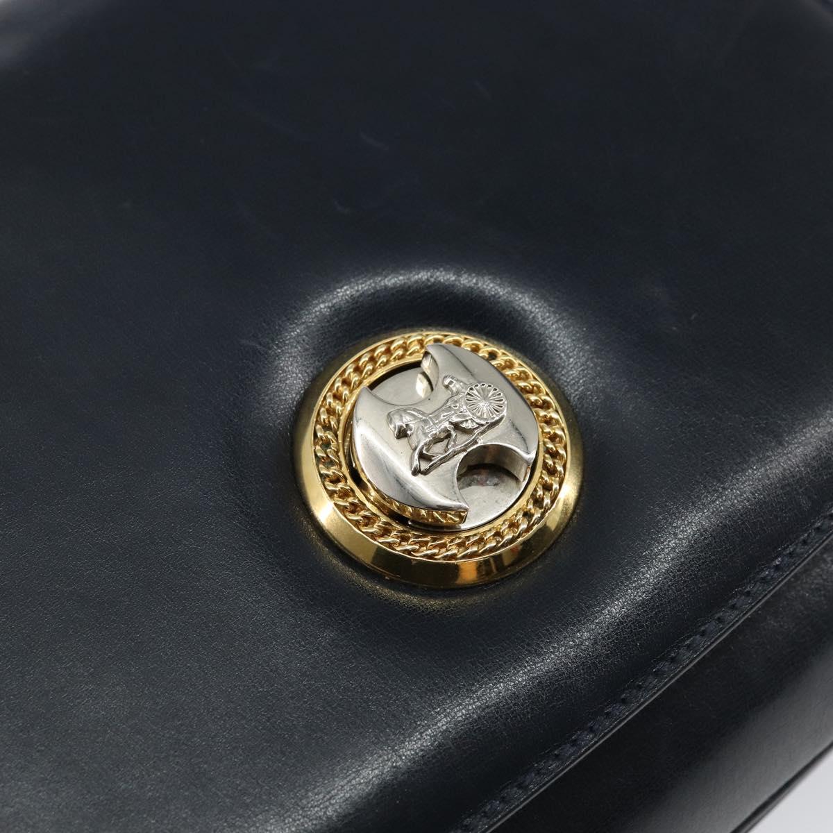 CELINE Horse Carriage Shoulder Bag Leather Navy Auth 146494