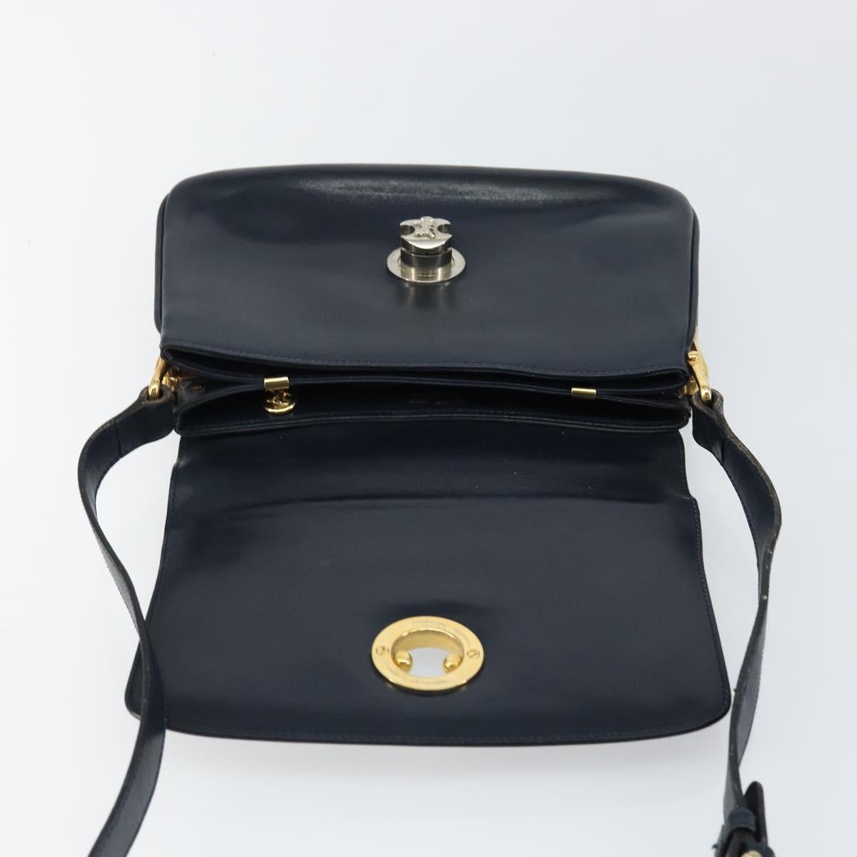 CELINE Horse Carriage Shoulder Bag Leather Navy Auth 146494