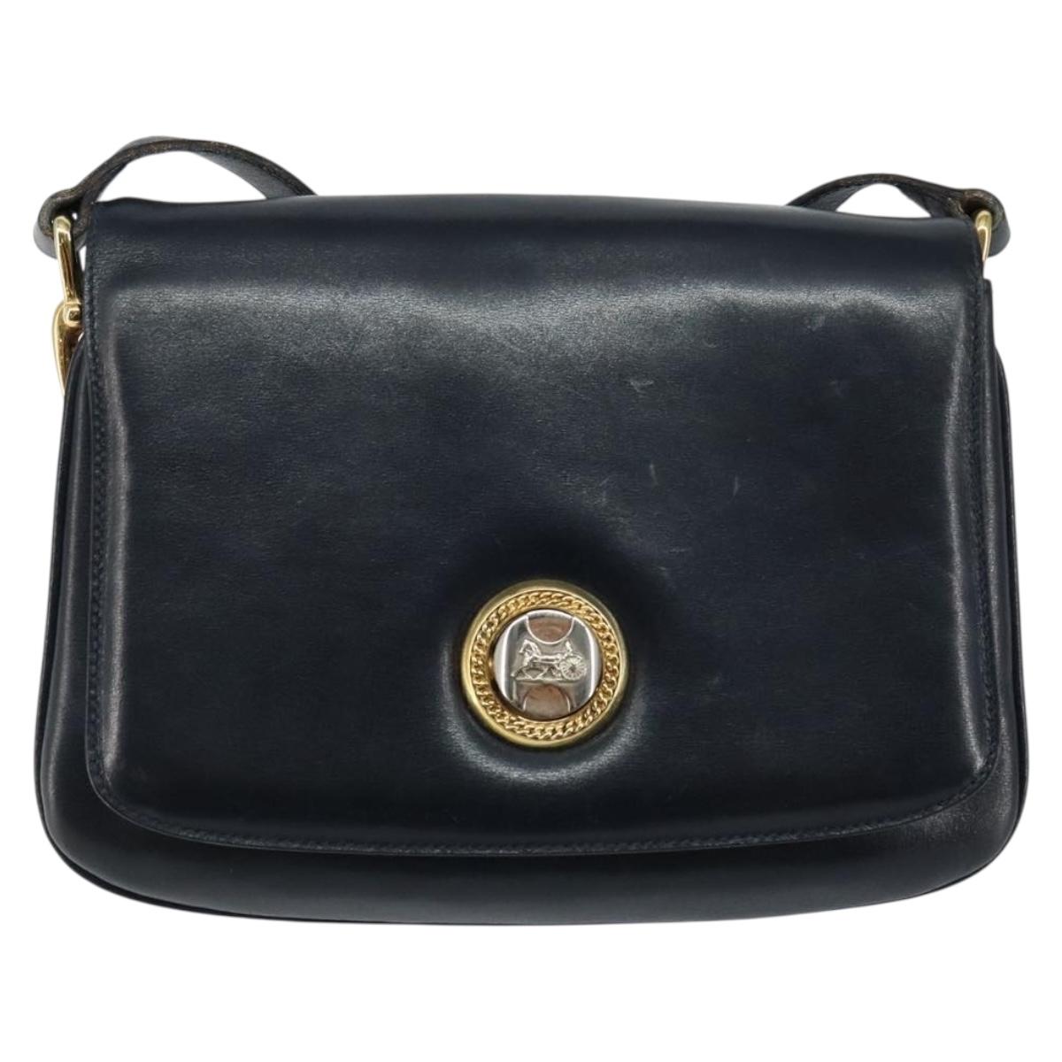 CELINE Horse Carriage Shoulder Bag Leather Navy Auth 146494