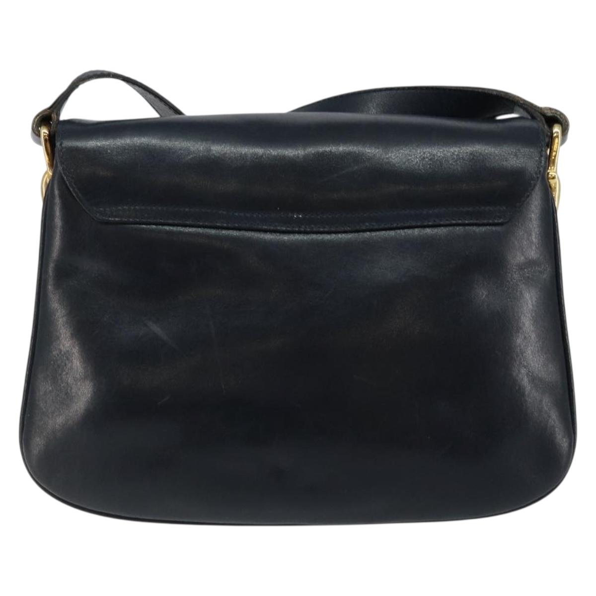 CELINE Horse Carriage Shoulder Bag Leather Navy Auth 146494