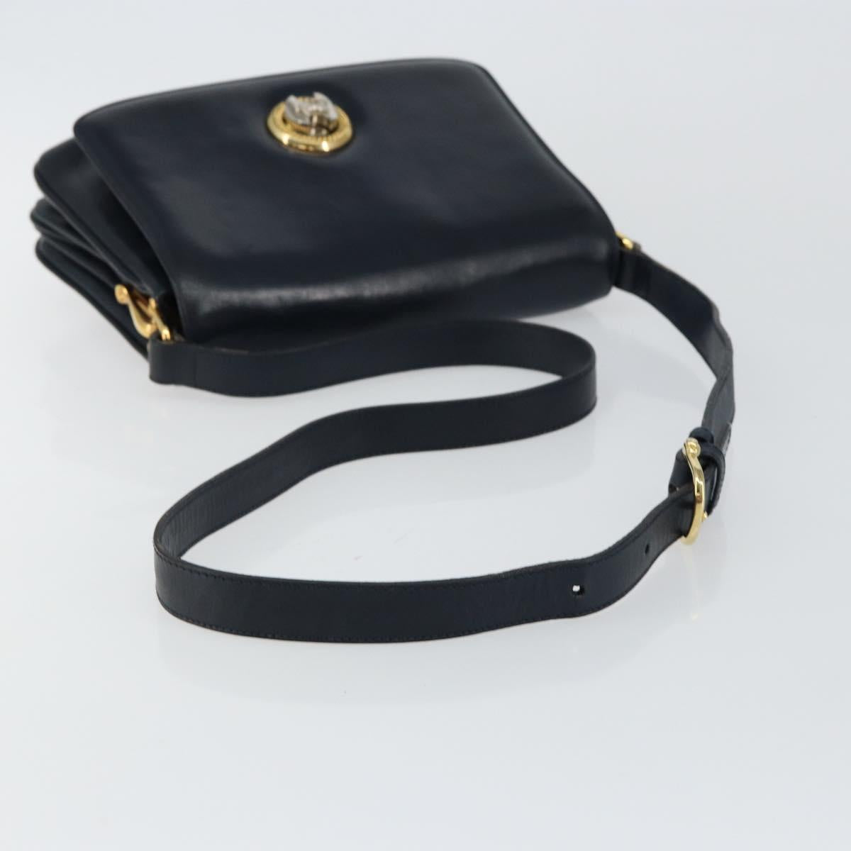 CELINE Horse Carriage Shoulder Bag Leather Navy Auth 146494