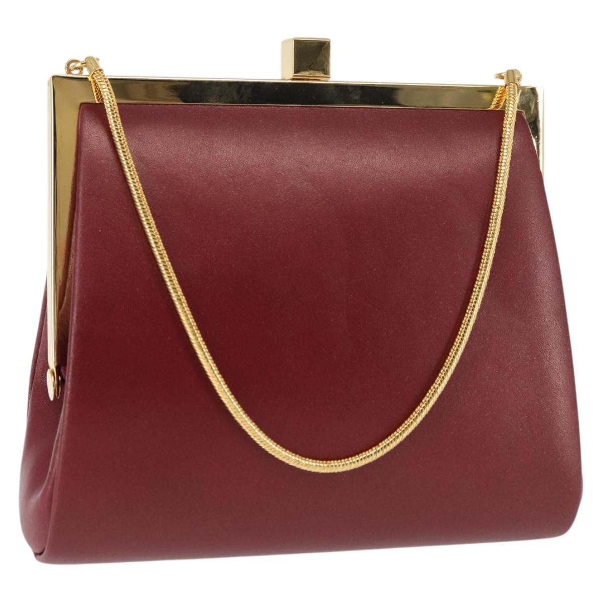 BURBERRY Chain Hand Bag Leather Bordeaux Gold Auth 146495