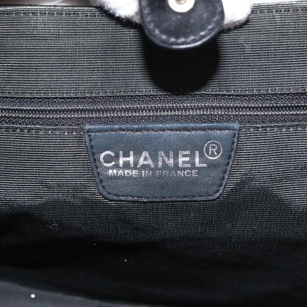 CHANEL Choco Bar Tote Bag Canvas Black Silver CC Auth 146496