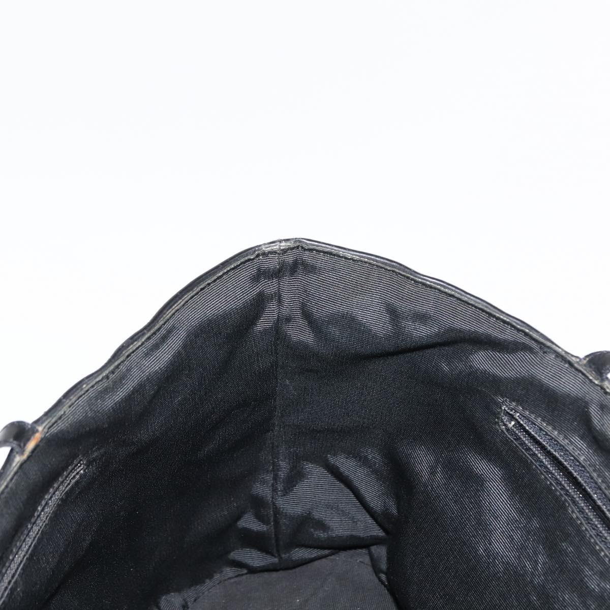 CHANEL Choco Bar Tote Bag Canvas Black Silver CC Auth 146496