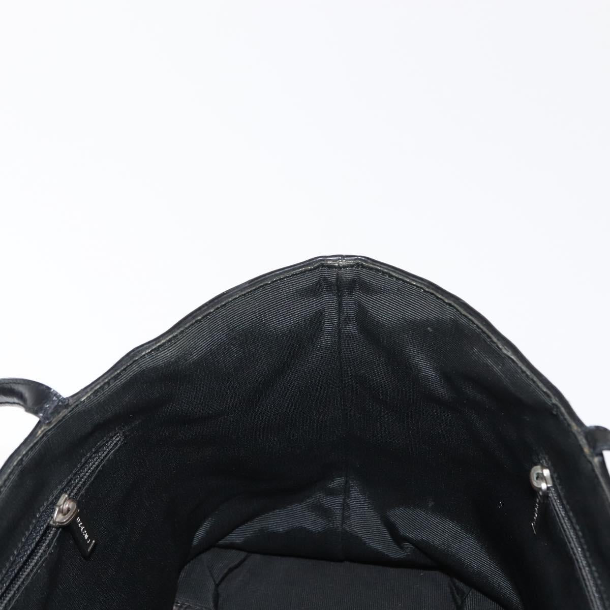 CHANEL Choco Bar Tote Bag Canvas Black Silver CC Auth 146496