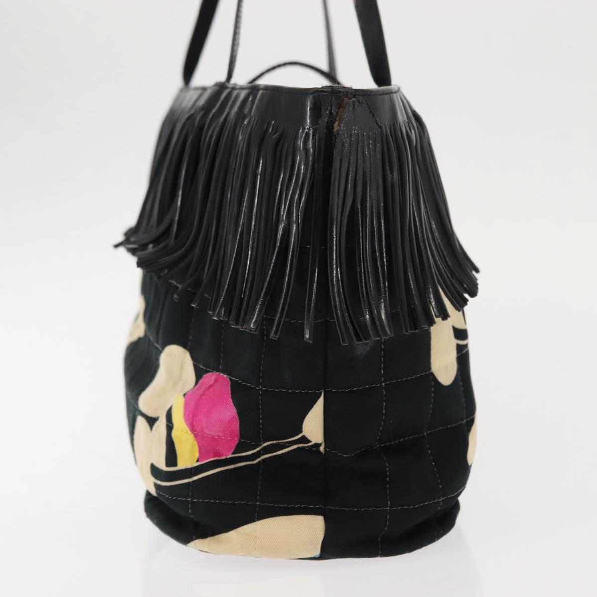 CHANEL Choco Bar Tote Bag Canvas Black Silver CC Auth 146496