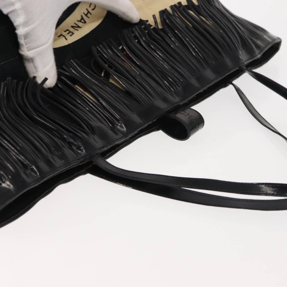 CHANEL Choco Bar Tote Bag Canvas Black Silver CC Auth 146496