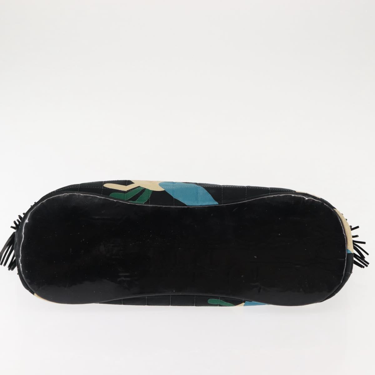 CHANEL Choco Bar Tote Bag Canvas Black Silver CC Auth 146496