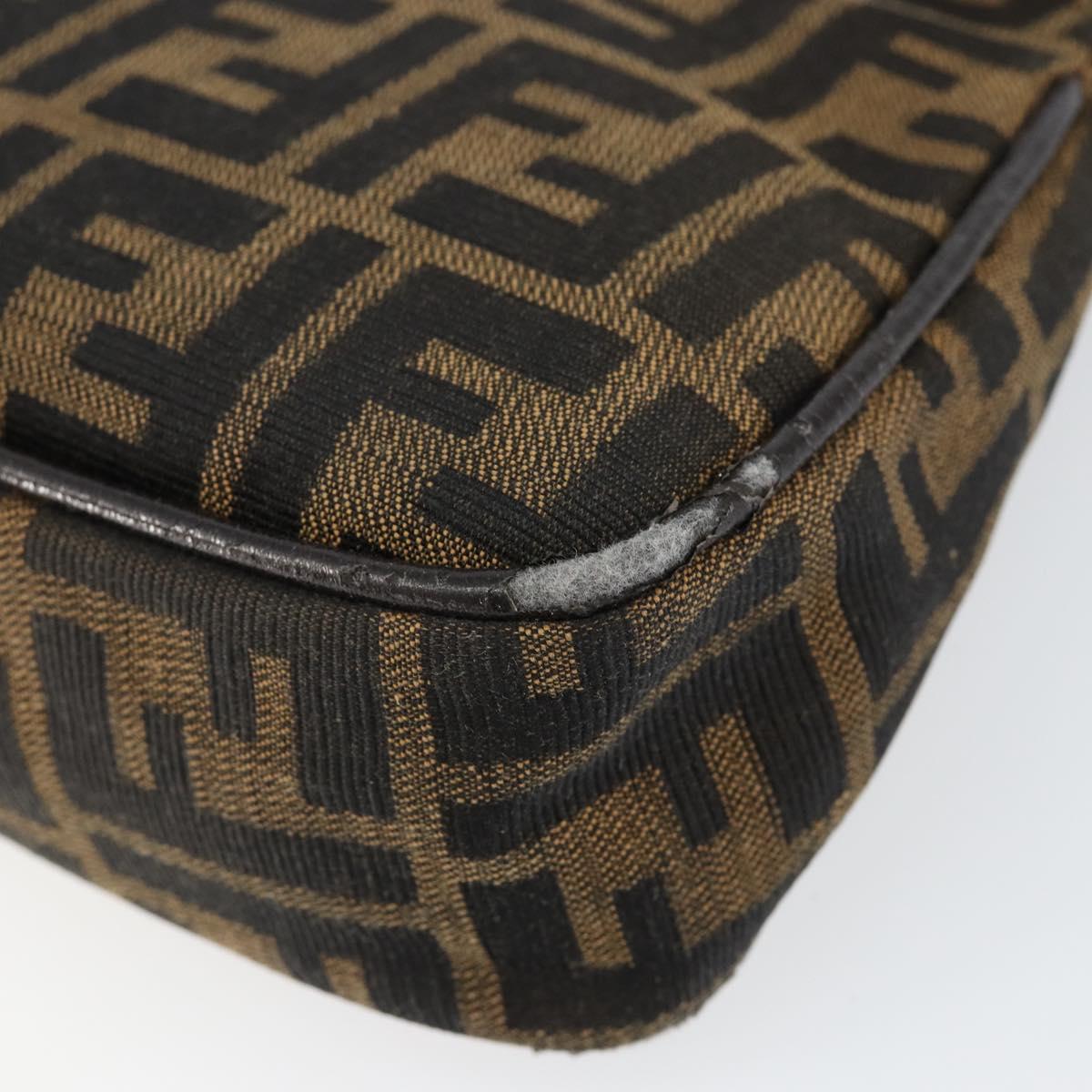 FENDI Zucca Canvas Shoulder Bag Black Brown Auth 146505