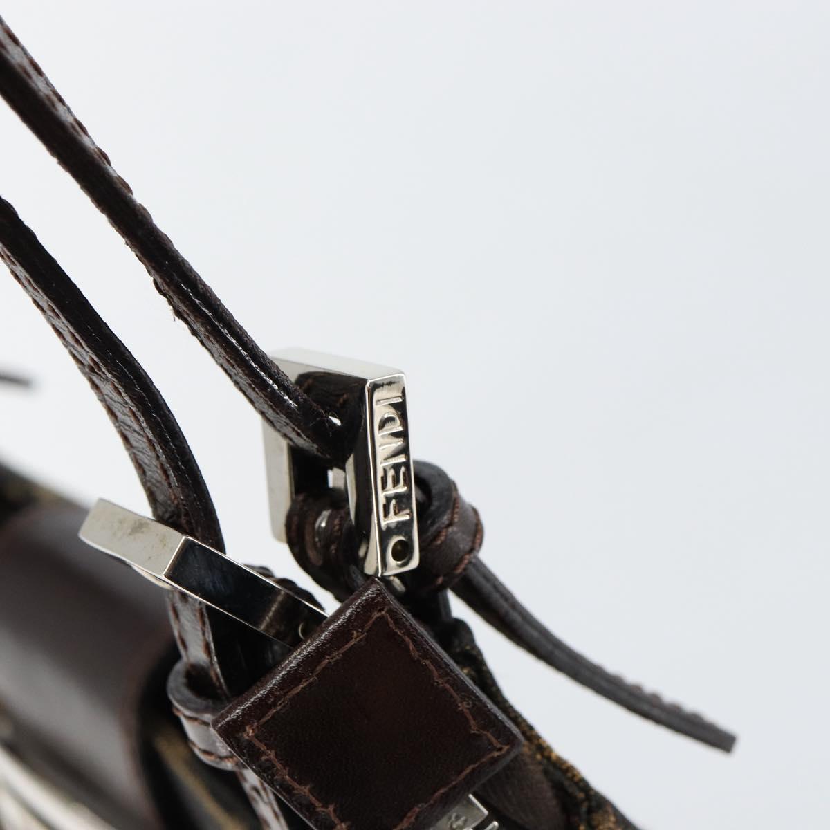 FENDI Zucca Canvas Shoulder Bag Black Brown Auth 146505