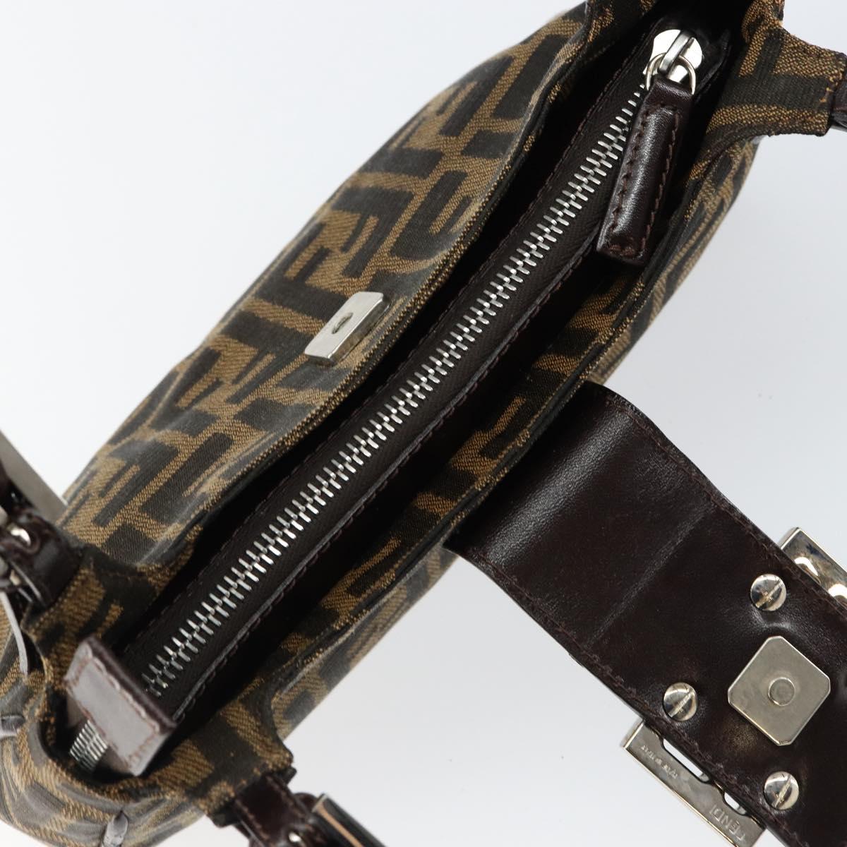 FENDI Zucca Canvas Shoulder Bag Black Brown Auth 146505