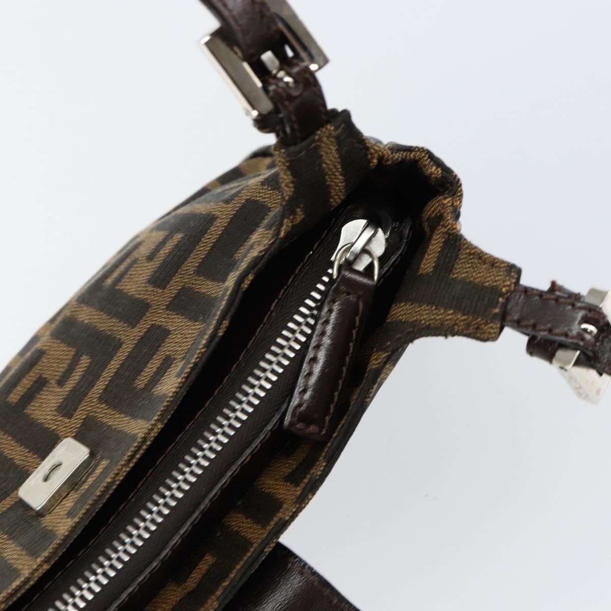 FENDI Zucca Canvas Shoulder Bag Black Brown Auth 146505
