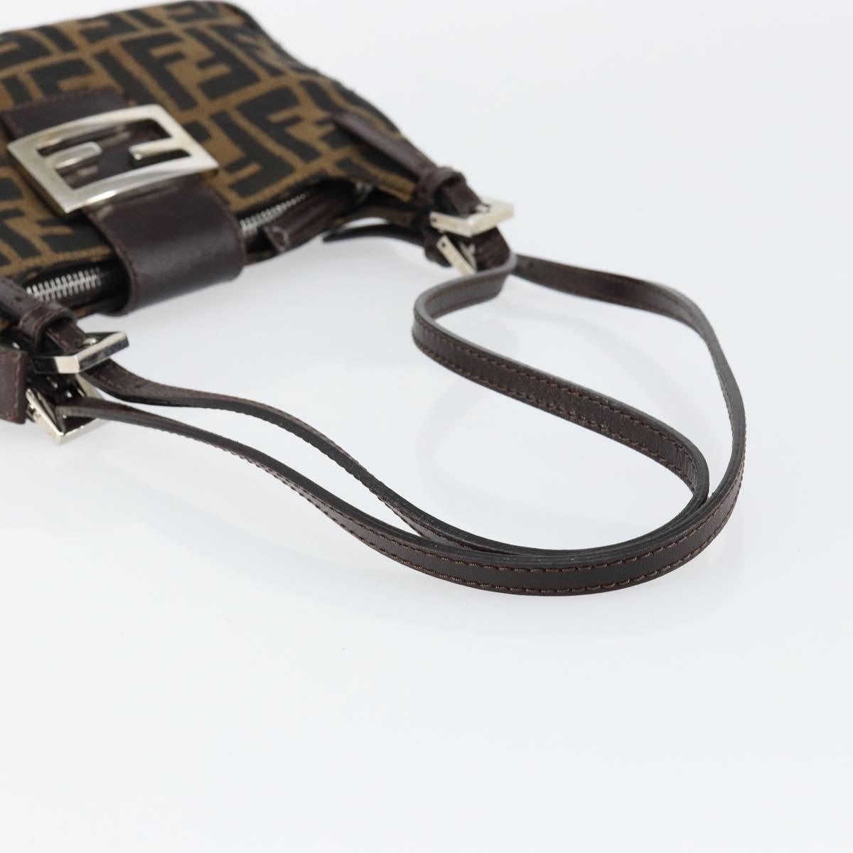 FENDI Zucca Canvas Shoulder Bag Black Brown Auth 146505