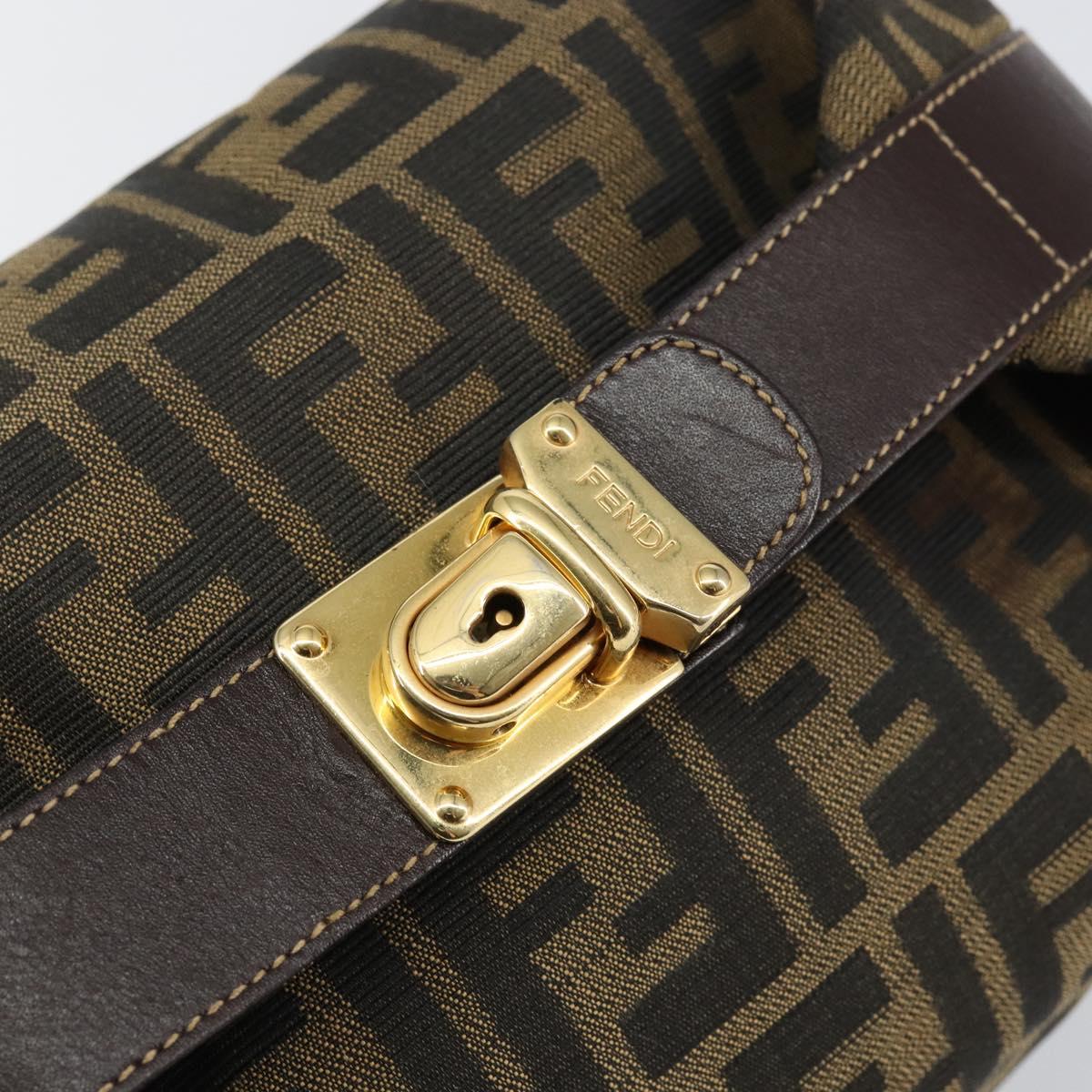 FENDI Zucca Canvas Vanity Hand Bag Black Brown Auth 146506