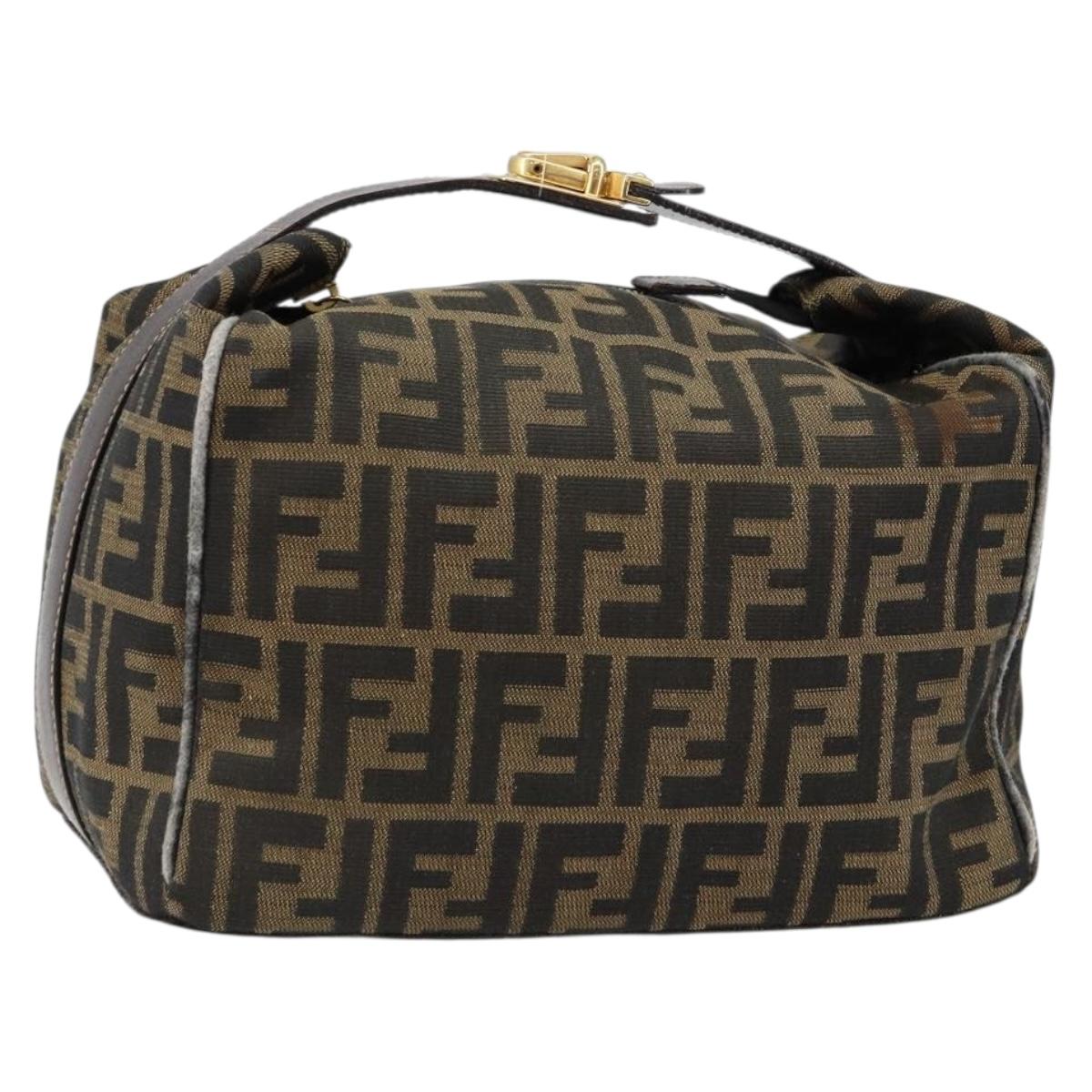 FENDI Zucca Canvas Vanity Hand Bag Black Brown Auth 146506