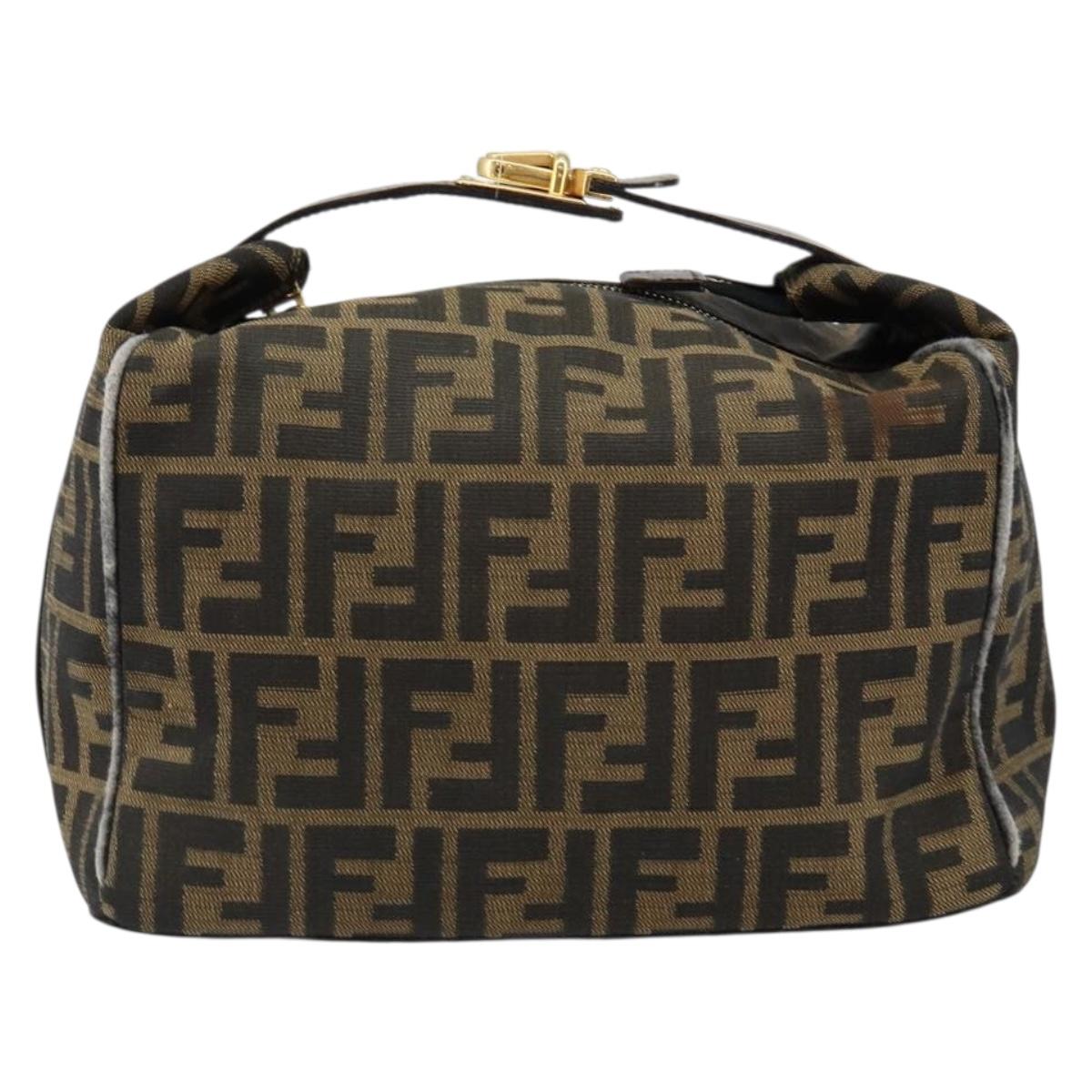 FENDI Zucca Canvas Vanity Hand Bag Black Brown Auth 146506