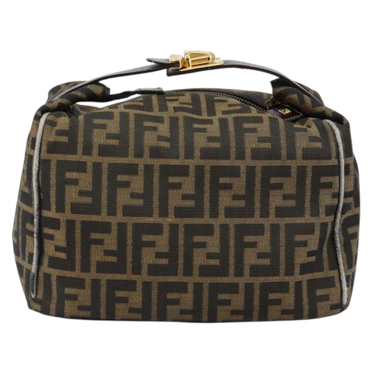 FENDI Zucca Canvas Vanity Hand Bag Black Brown Auth 146506