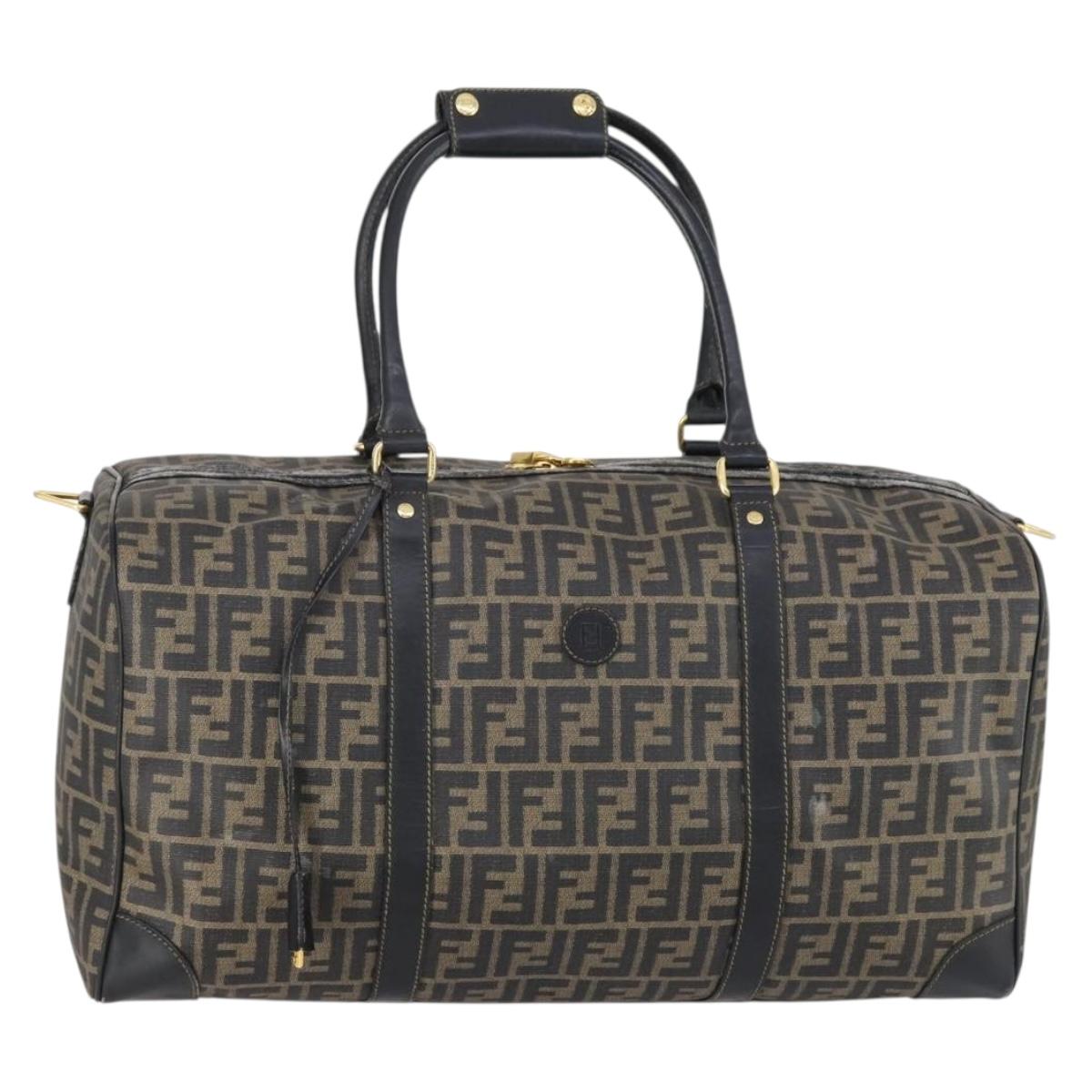 FENDI Zucca Canvas Boston Bag PVC Black Brown Auth 146507