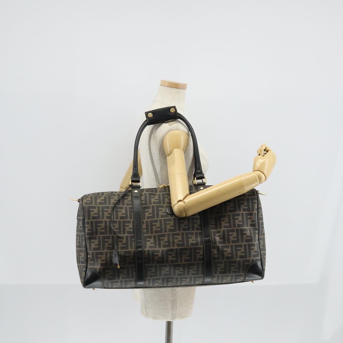 FENDI Zucca Canvas Boston Bag PVC Black Brown Auth 146507