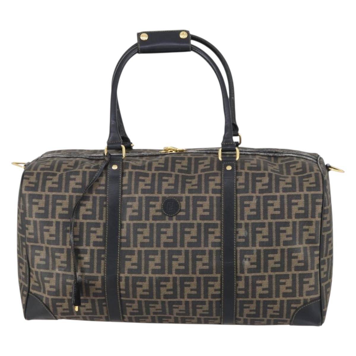 FENDI Zucca Canvas Boston Bag PVC Black Brown Auth 146507