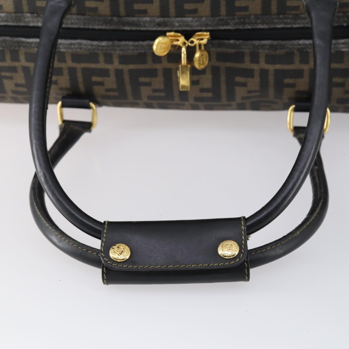 FENDI Zucca Canvas Boston Bag PVC Black Brown Auth 146507