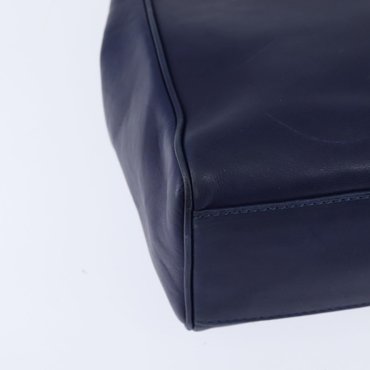 CELINE Circle Hand Bag Leather 2way Blue Gold Auth 146519