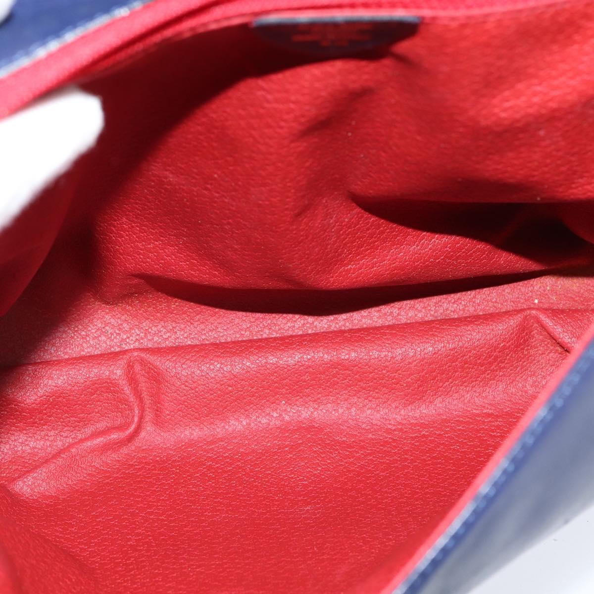 CELINE Circle Hand Bag Leather 2way Blue Gold Auth 146519