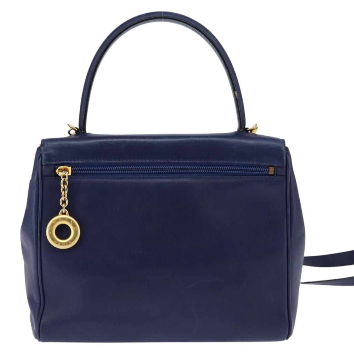 CELINE Circle Hand Bag Leather 2way Blue Gold Auth 146519