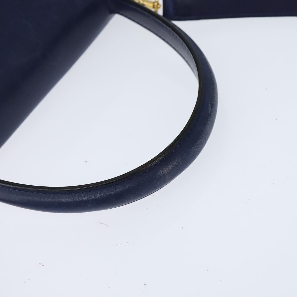 CELINE Circle Hand Bag Leather 2way Blue Gold Auth 146519