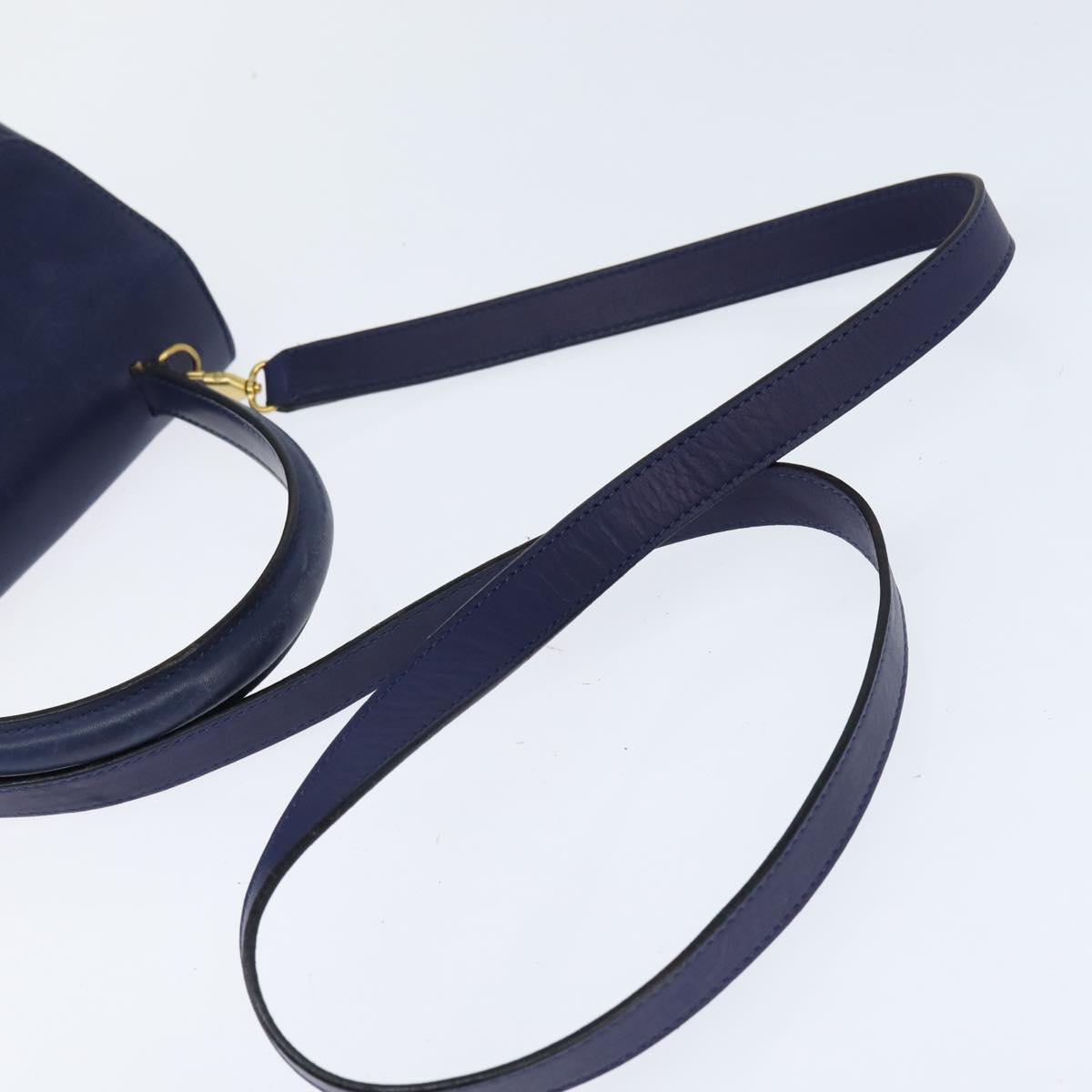 CELINE Circle Hand Bag Leather 2way Blue Gold Auth 146519