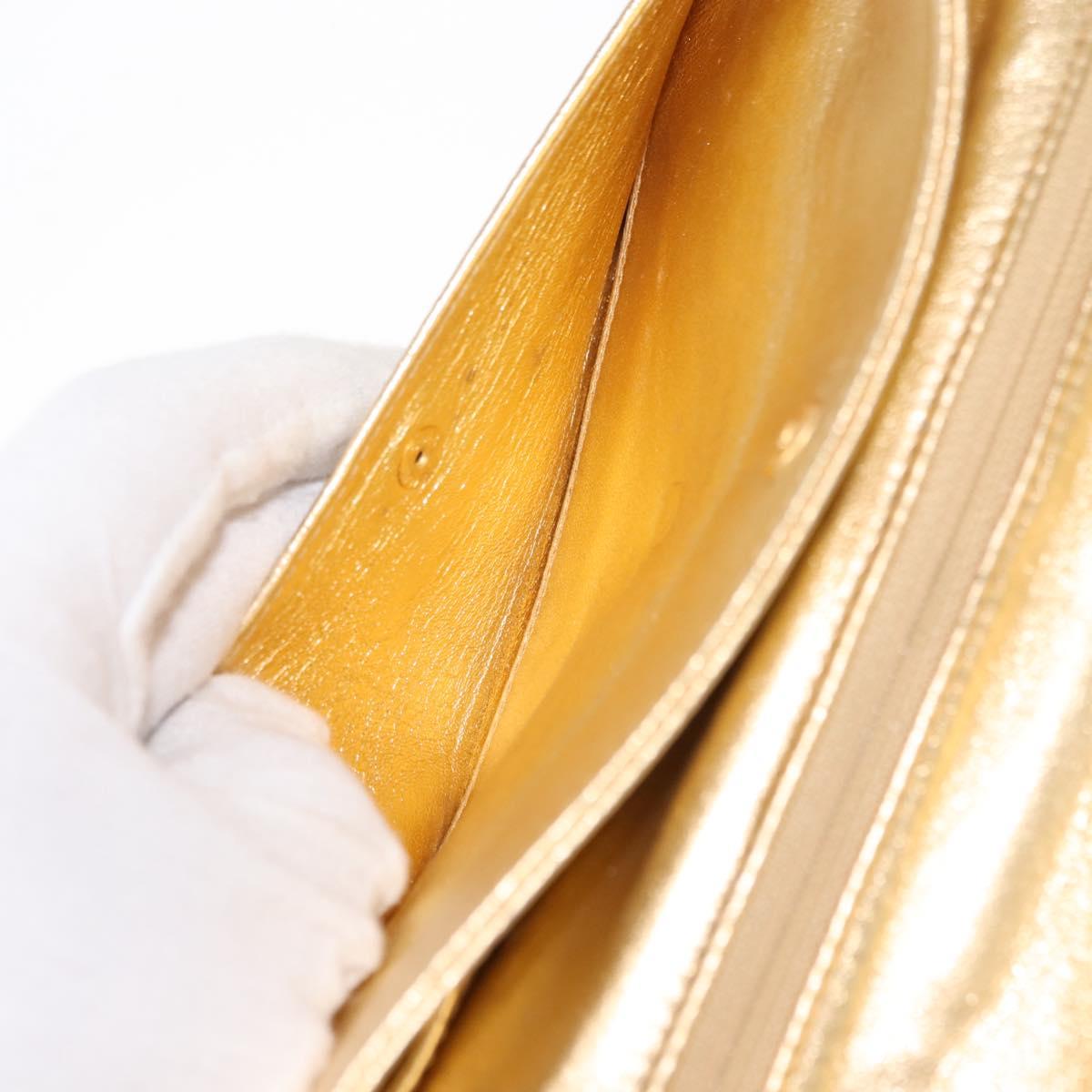 CHANEL Clutch Bag Leather Gold CC Auth 146526