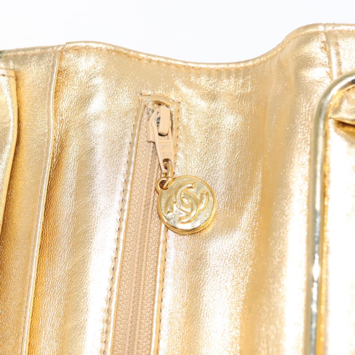CHANEL Clutch Bag Leather Gold CC Auth 146526