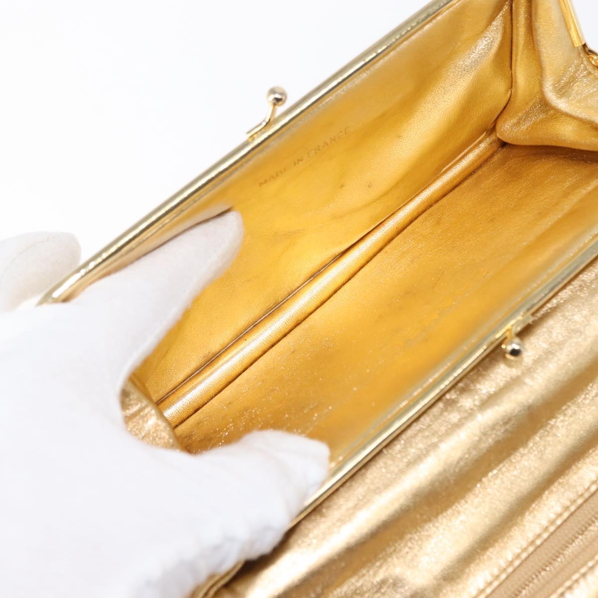 CHANEL Clutch Bag Leather Gold CC Auth 146526