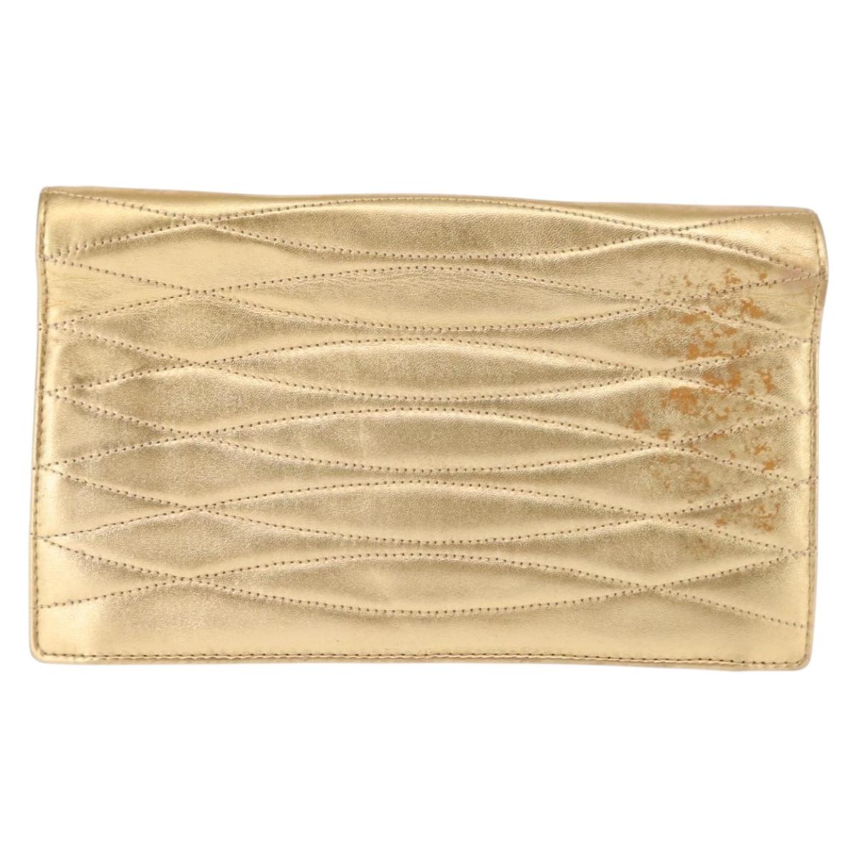 CHANEL Clutch Bag Leather Gold CC Auth 146526