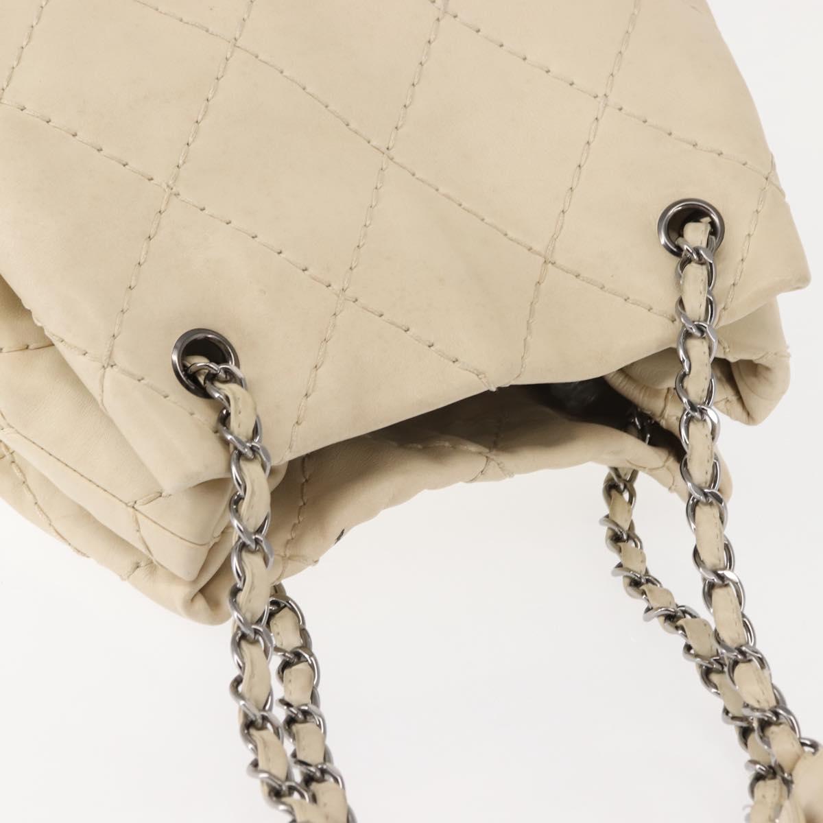 CHANEL Wild Stitch Chain Shoulder Bag Leather Ivory Silver CC Auth 146532