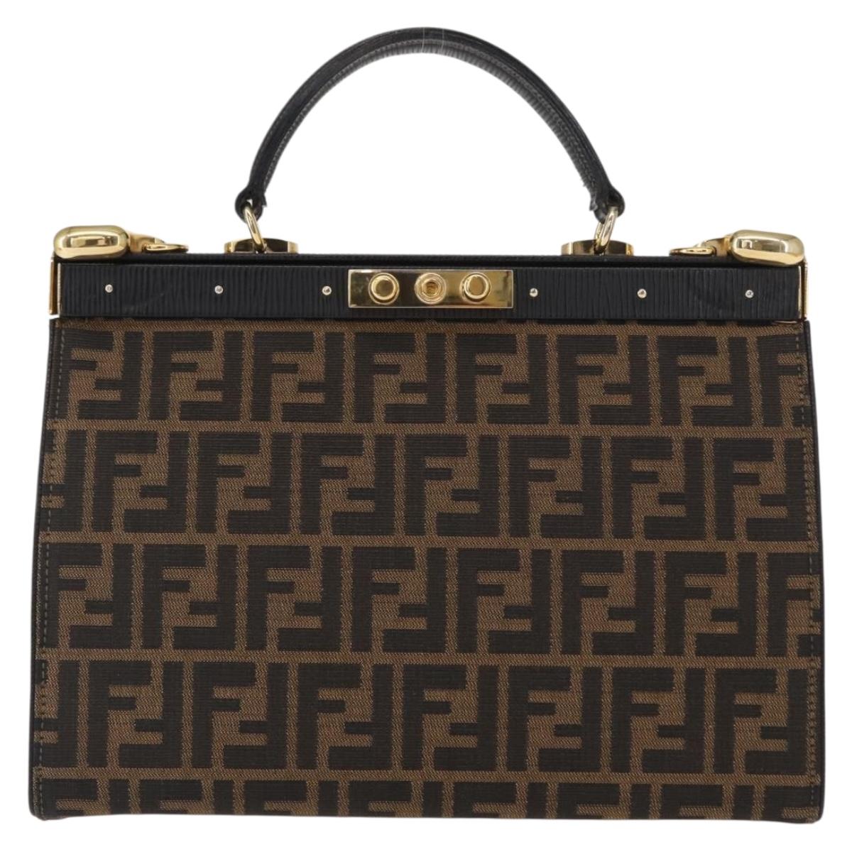 FENDI Zucca Canvas Hand Bag Black Brown Auth 146546V