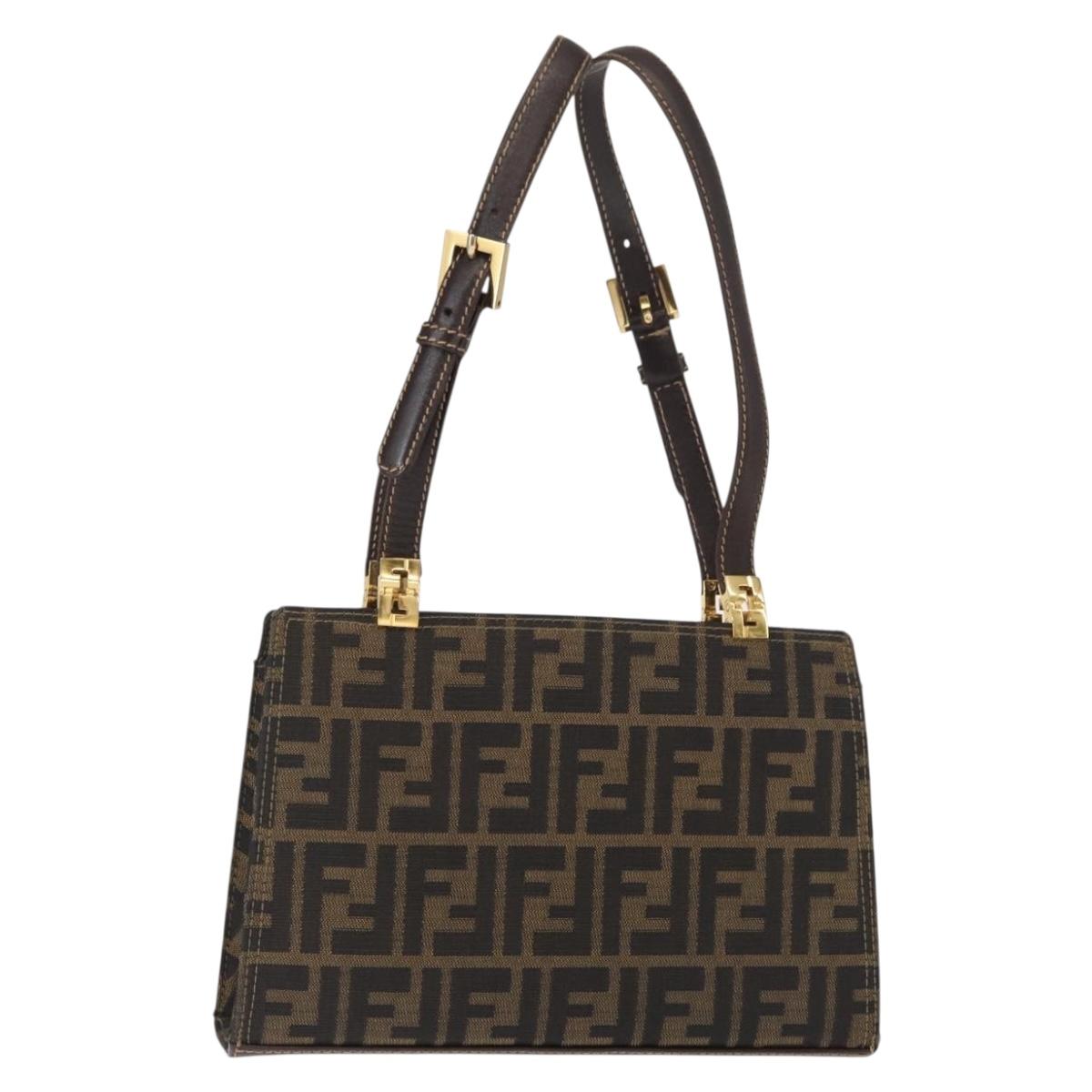 FENDI Zucca Canvas Hand Bag Black Brown Auth 146547V