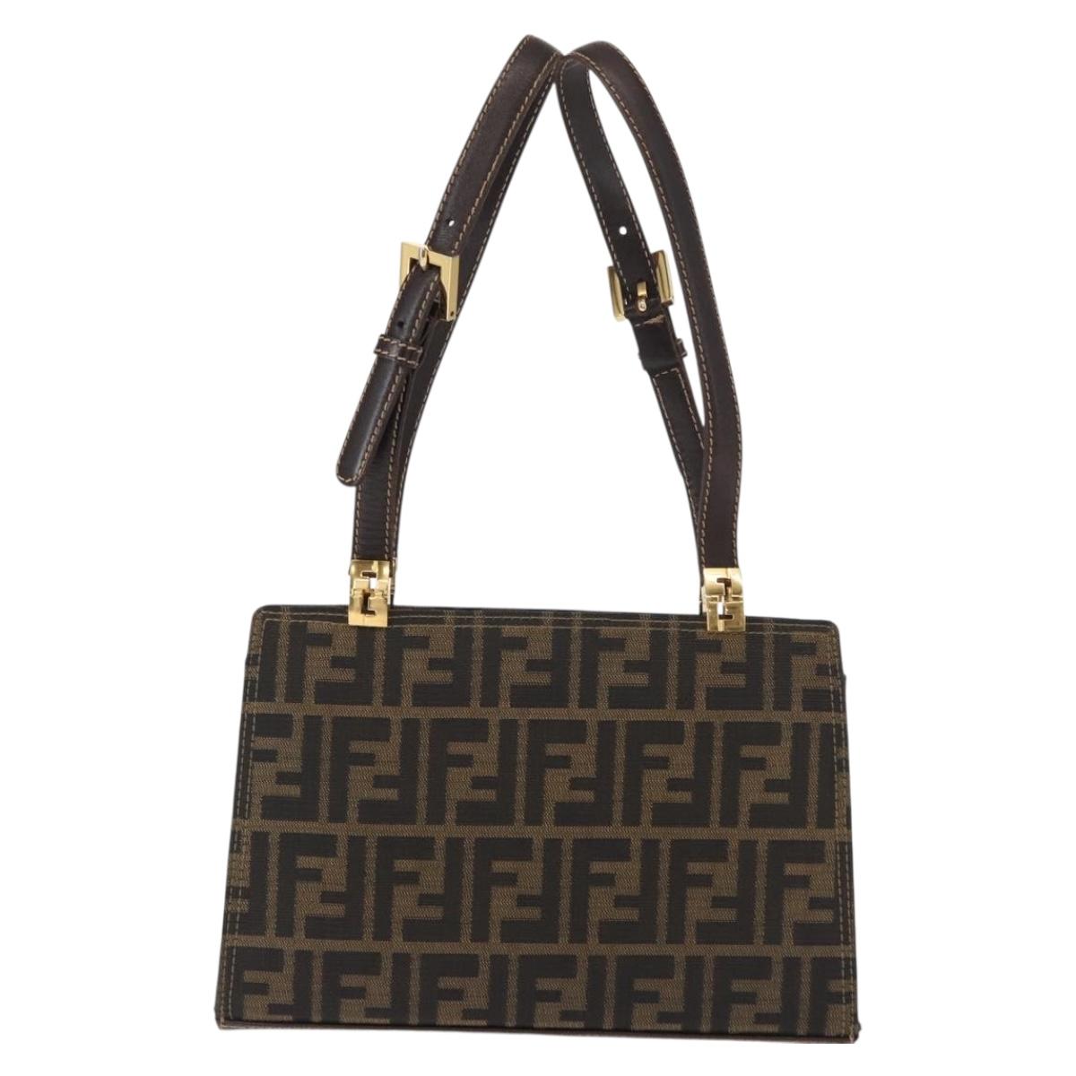 FENDI Zucca Canvas Hand Bag Black Brown Auth 146547V