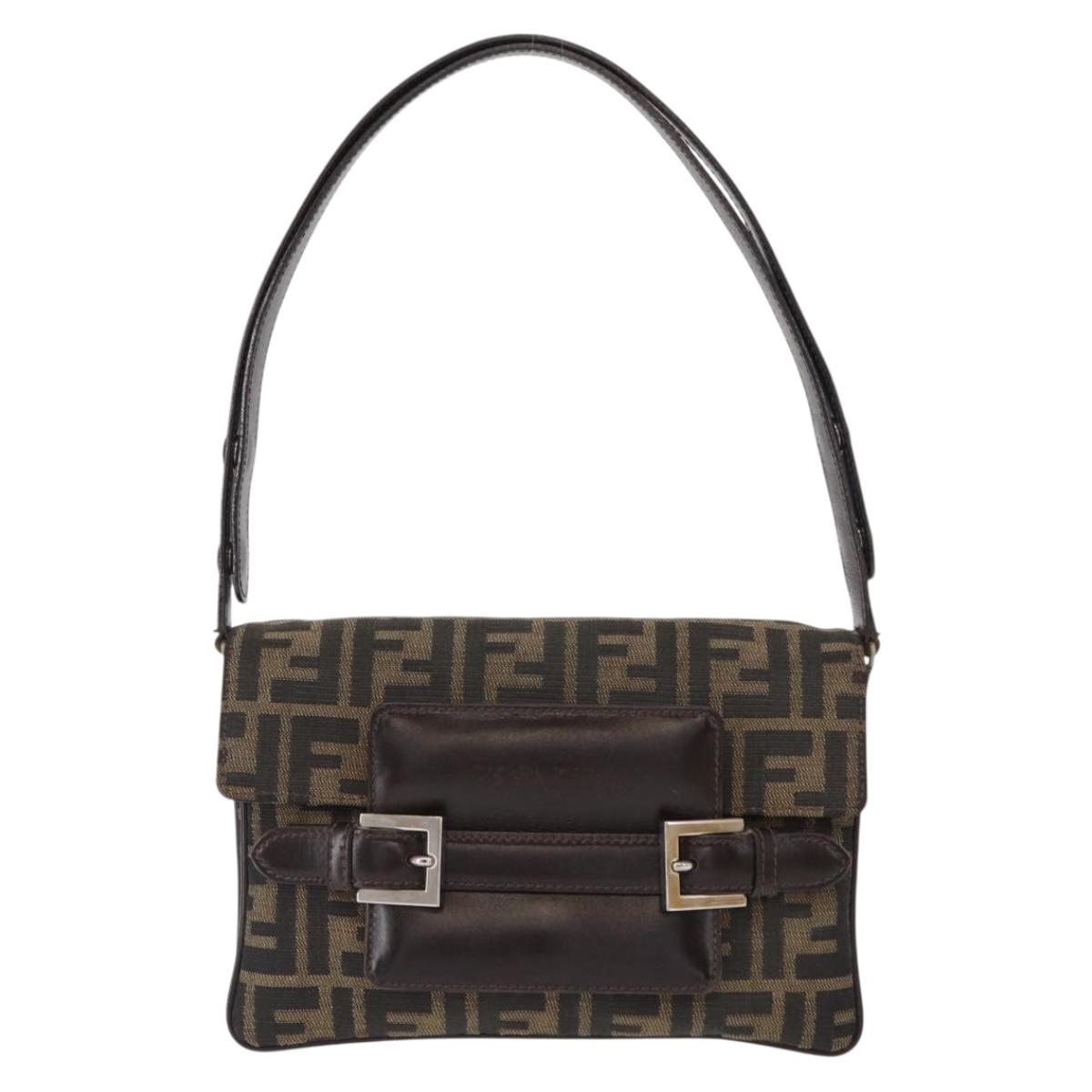 FENDI Zucca Canvas Mamma Baguette Shoulder Bag Black Brown Auth 146548V