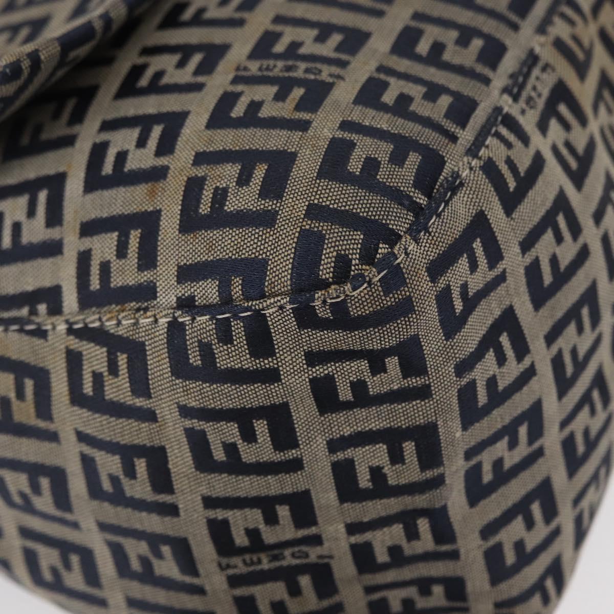 FENDI Zucchino Canvas Mamma Baguette Shoulder Bag Navy Silver Auth 146550V