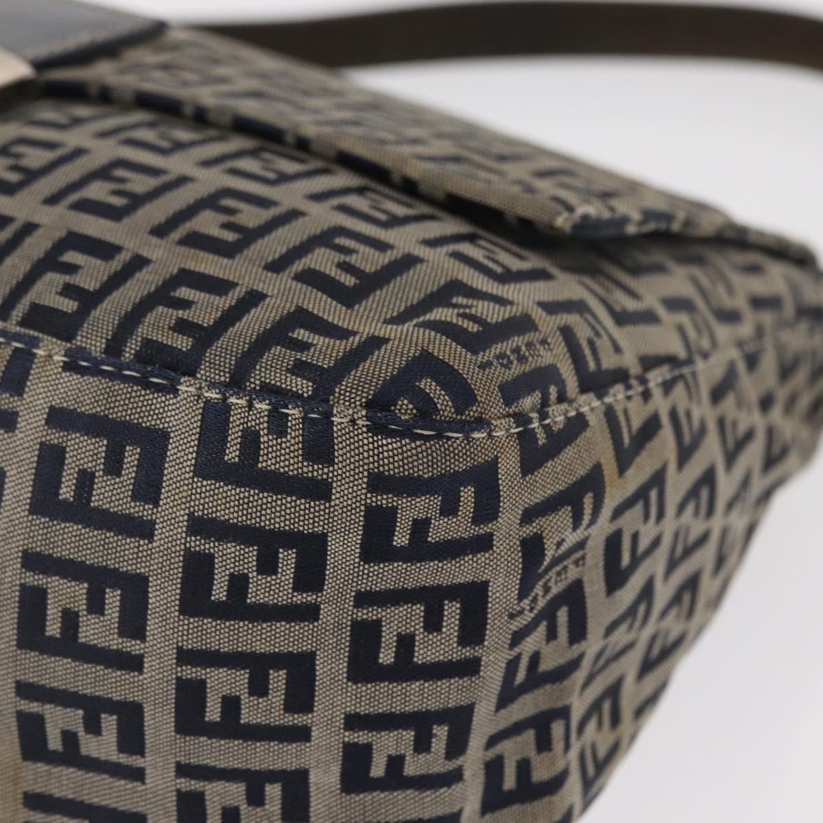 FENDI Zucchino Canvas Mamma Baguette Shoulder Bag Navy Silver Auth 146550V