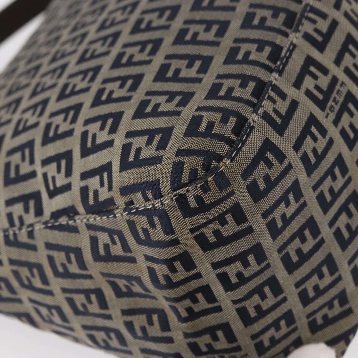 FENDI Zucchino Canvas Mamma Baguette Shoulder Bag Navy Silver Auth 146550V