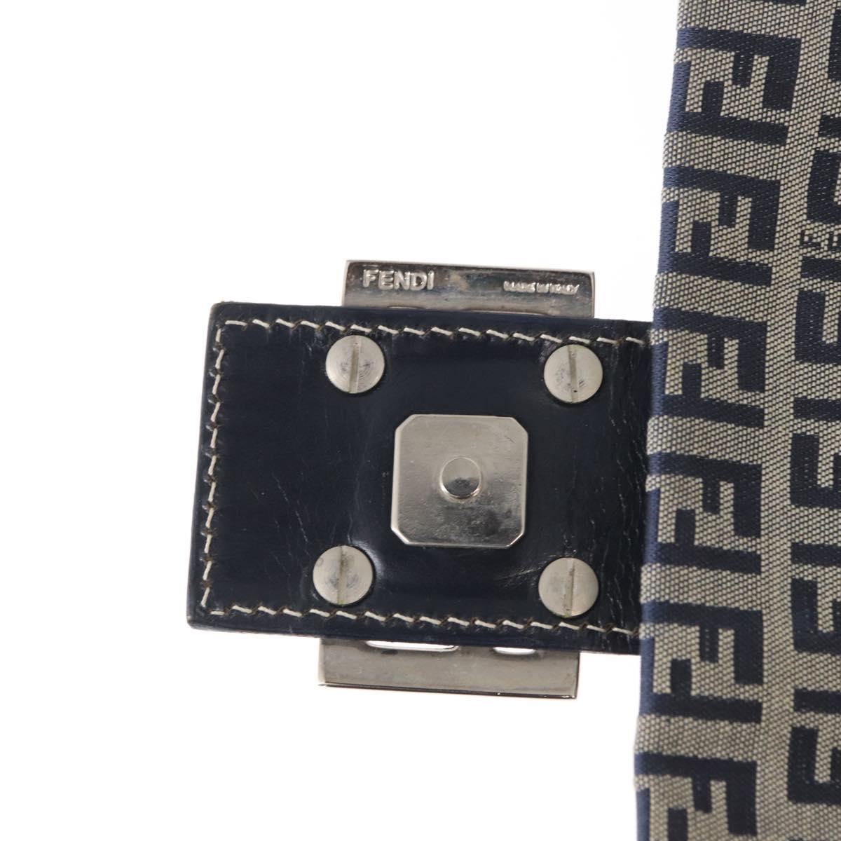 FENDI Zucchino Canvas Mamma Baguette Shoulder Bag Navy Silver Auth 146550V