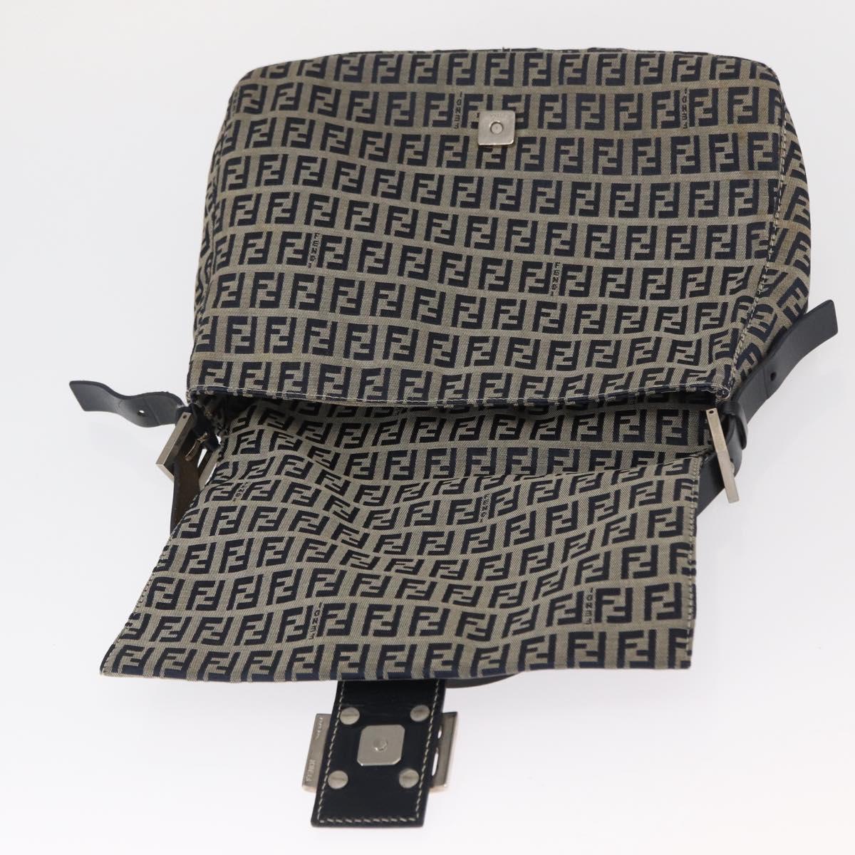 FENDI Zucchino Canvas Mamma Baguette Shoulder Bag Navy Silver Auth 146550V