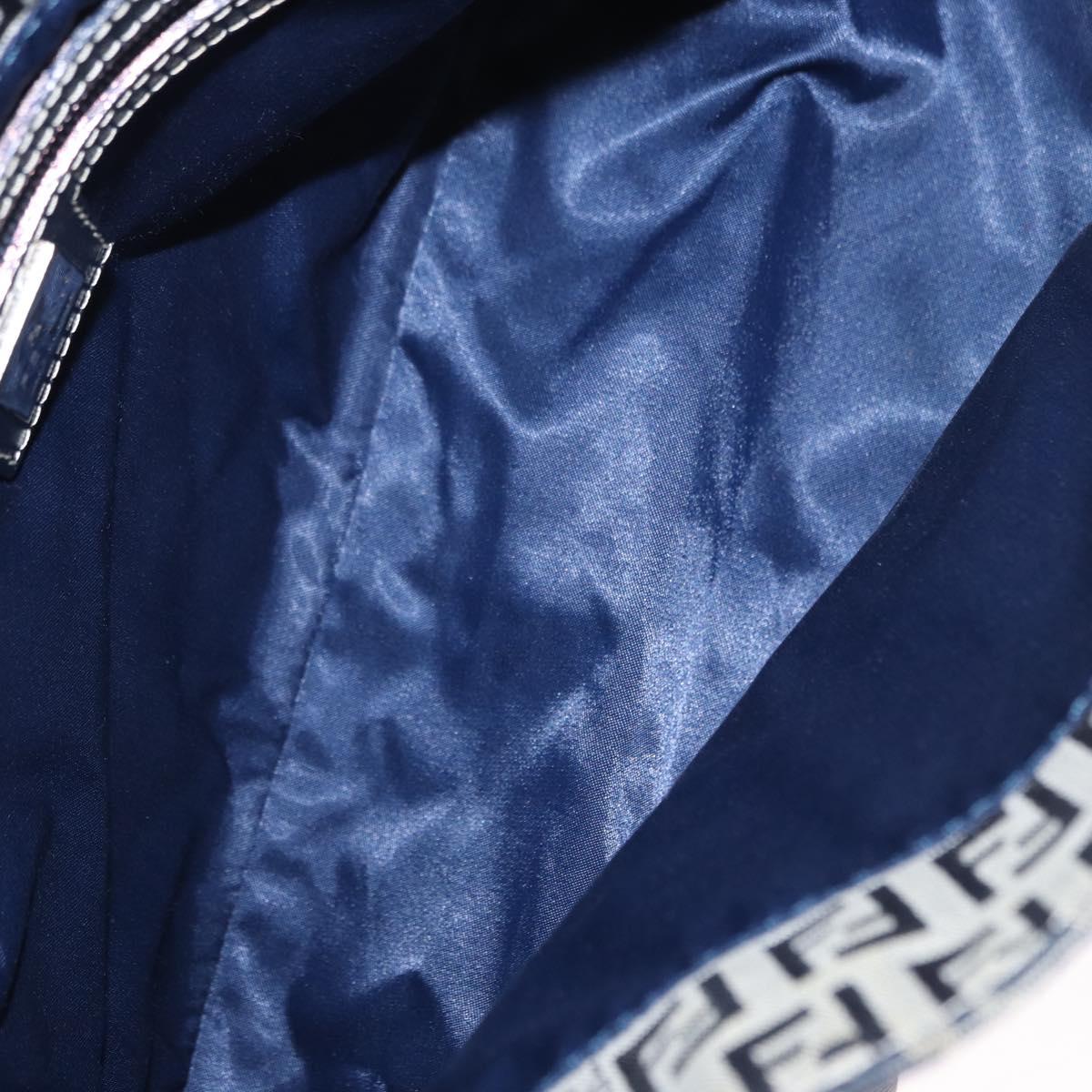 FENDI Zucchino Canvas Mamma Baguette Shoulder Bag Navy Silver Auth 146550V