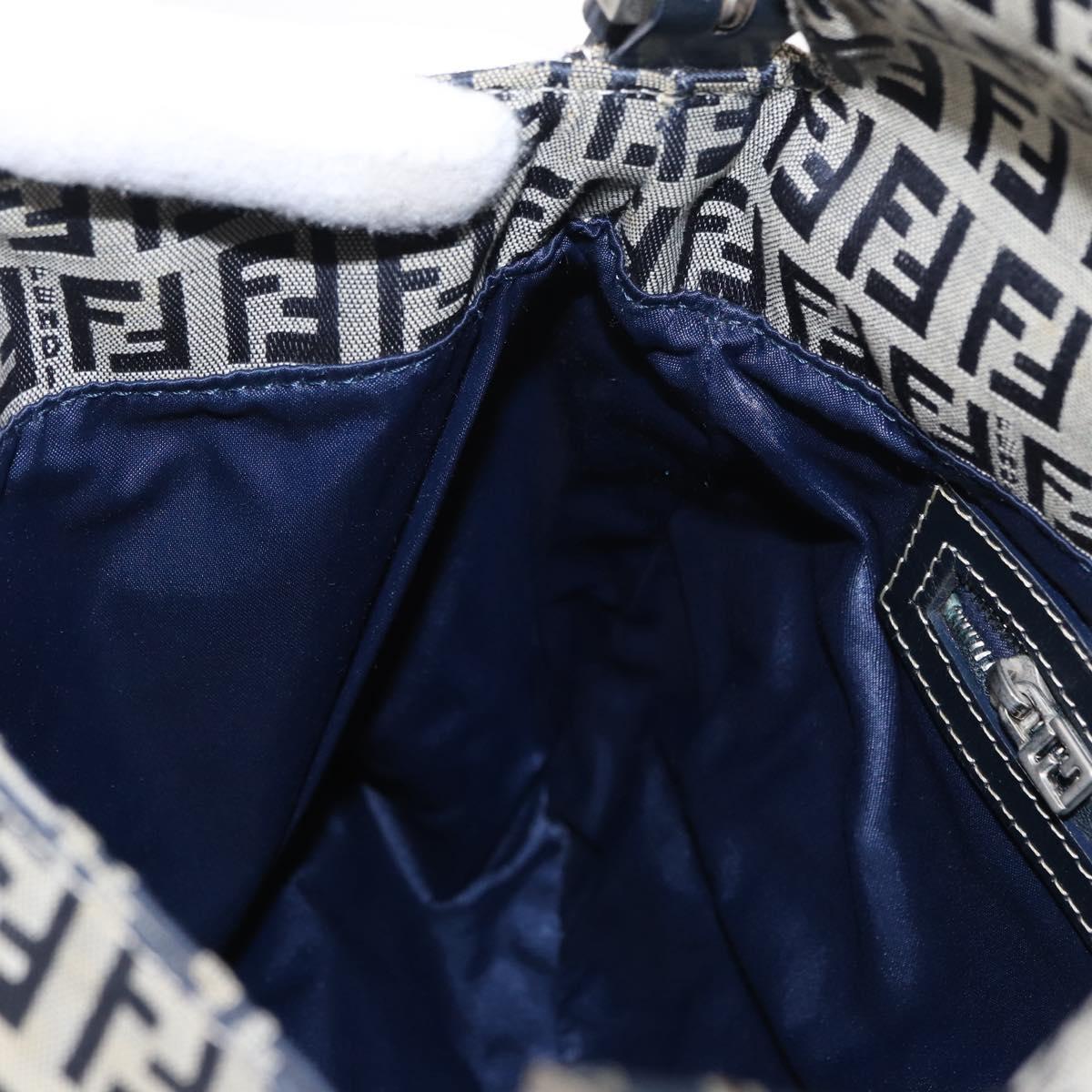 FENDI Zucchino Canvas Mamma Baguette Shoulder Bag Navy Silver Auth 146550V